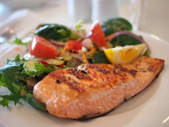Close up of salmon dinner