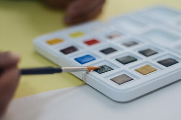 Close up of a water color palette