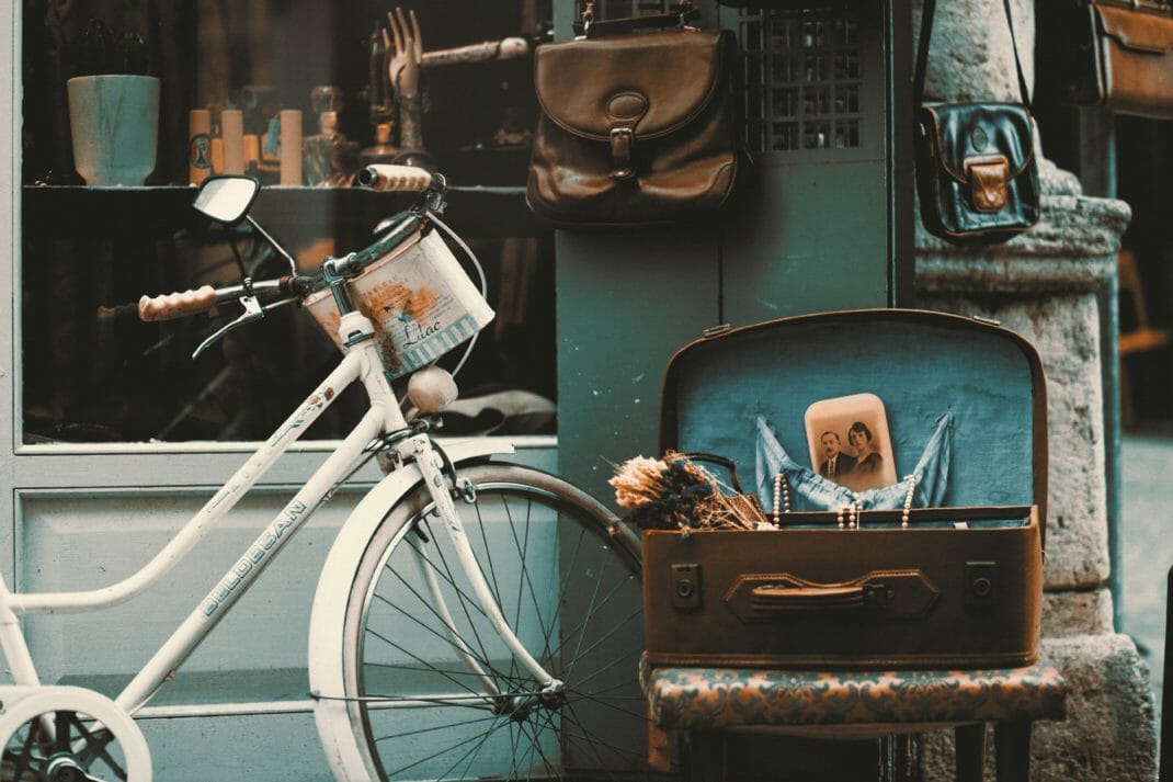 vintage bicycle and suitcase