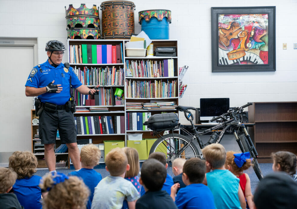 Officer going over bike safety at Safety Town