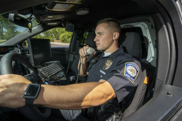 Officer talking on the radio