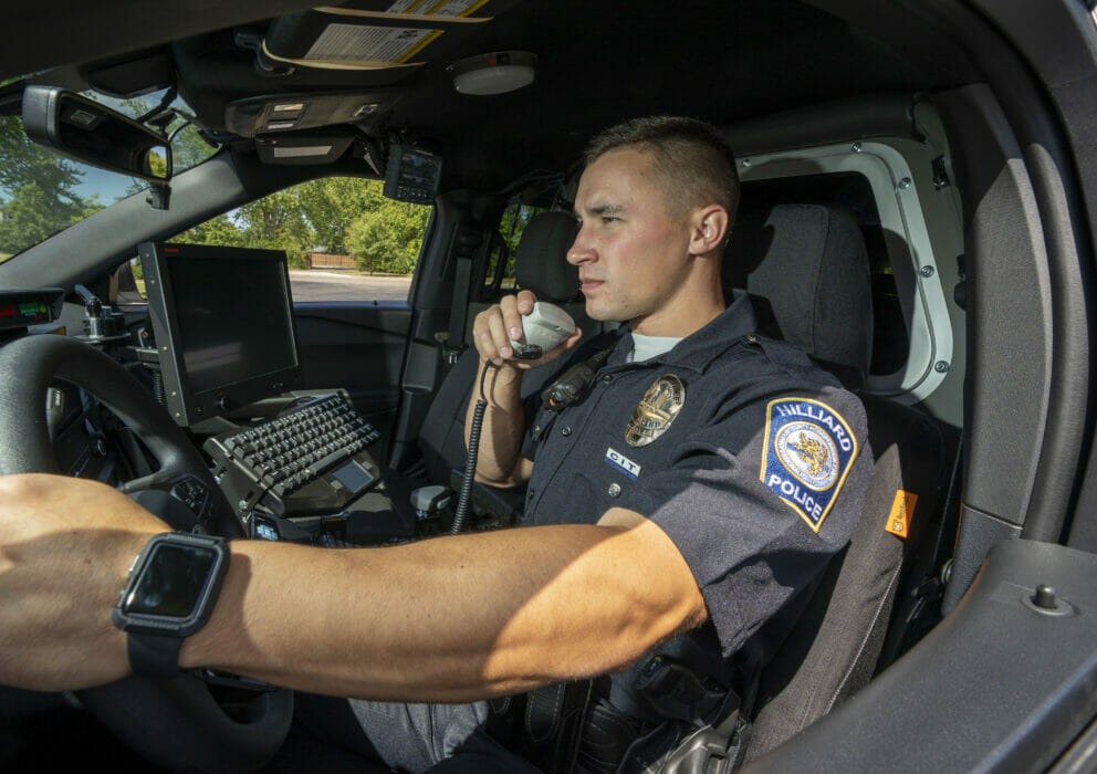 Officer talking on the radio