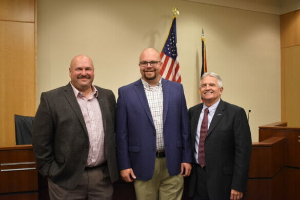Mayor Schonhardt standing with Director Merritt and the new Deputy Director of Rec and Parks