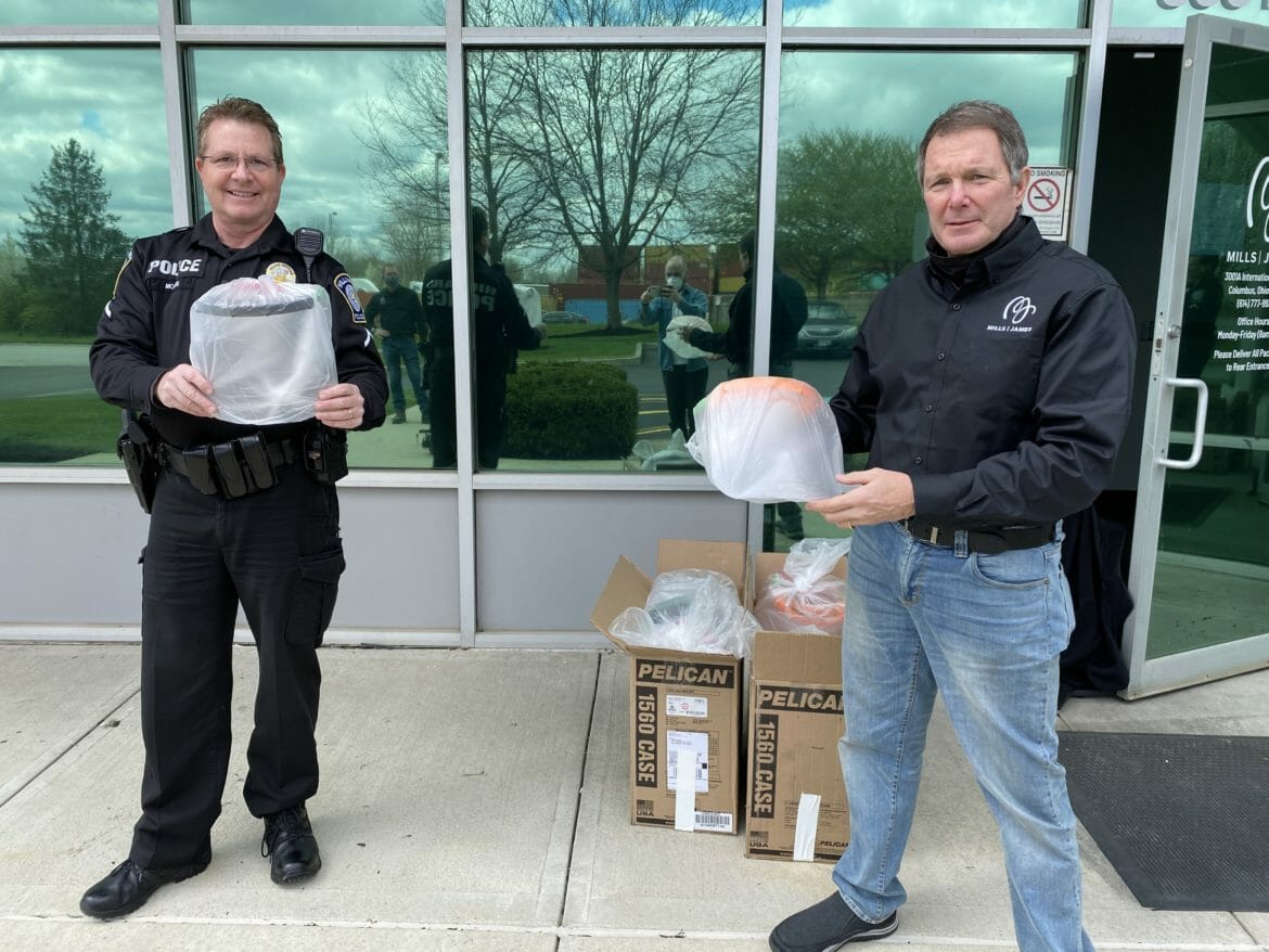 Mills James owner donating personal protective equipment (PPE) to Hilliard Division of Police