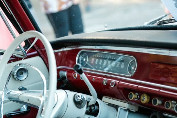 Steering wheel and console of old car
