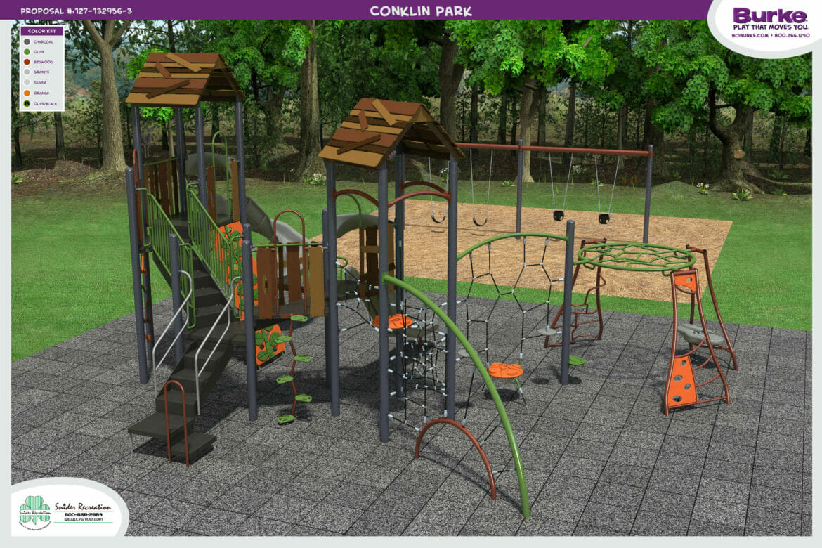 3D rendering of Cinklin Park playground
