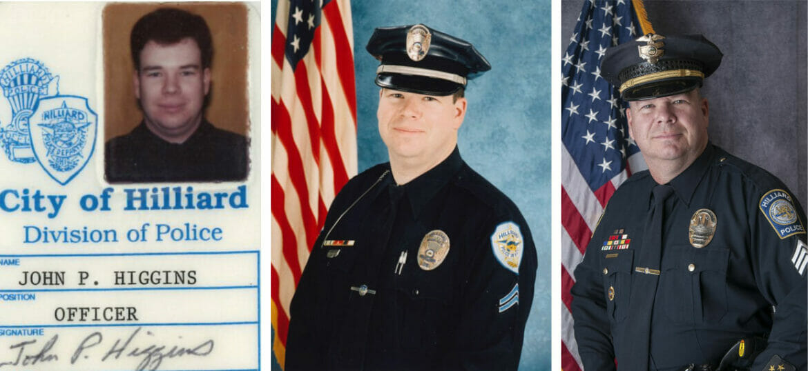 A series of photos of Officer Higgins, from when he first started, to mid career, and his final portrait.