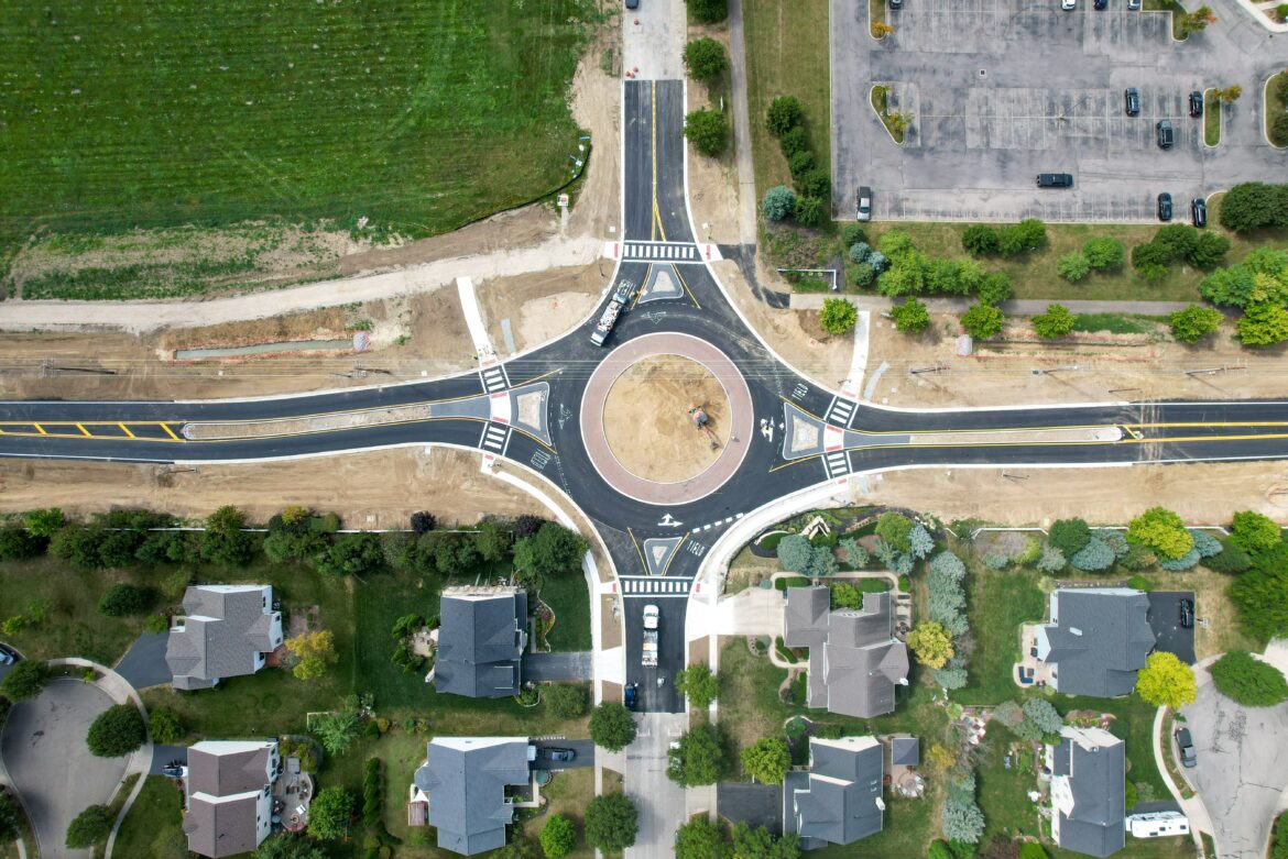 A picture of the Cosgray Rd. / Woodsview Way Roundabout from above. 
