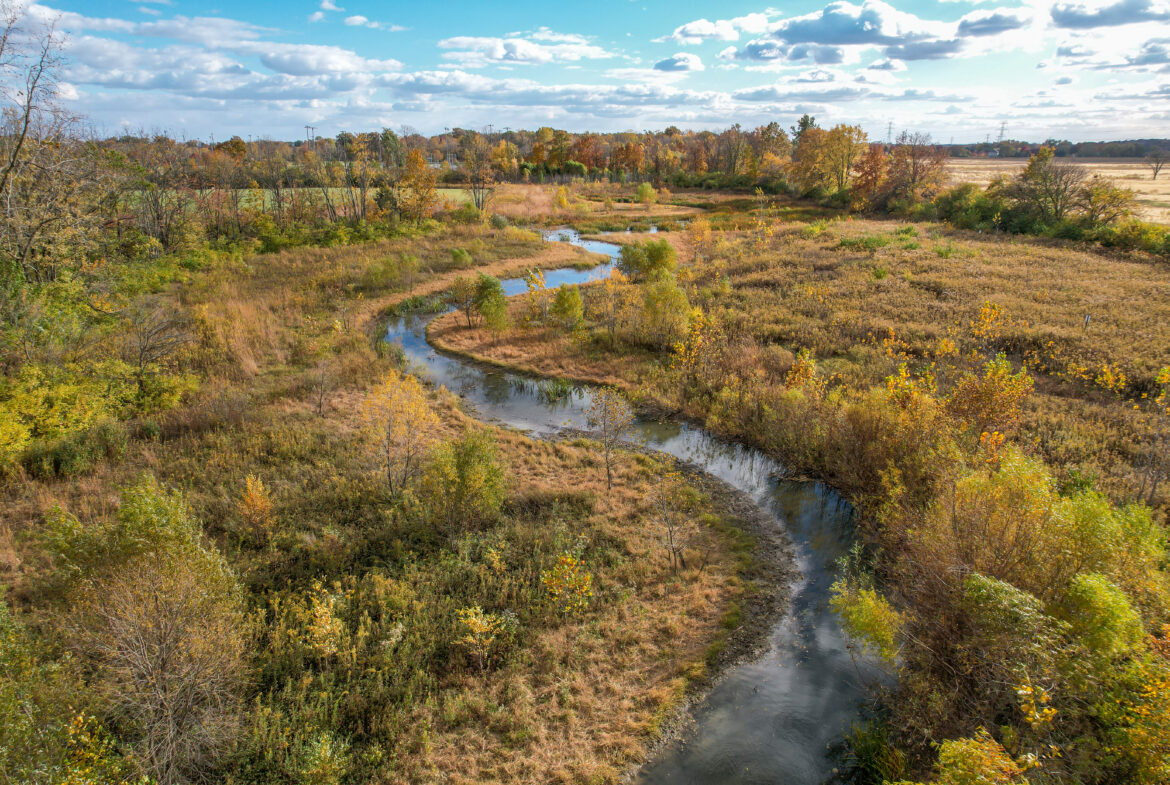 An aerial view of Clover Groff Run on the west side of Hilliard, Ohio.