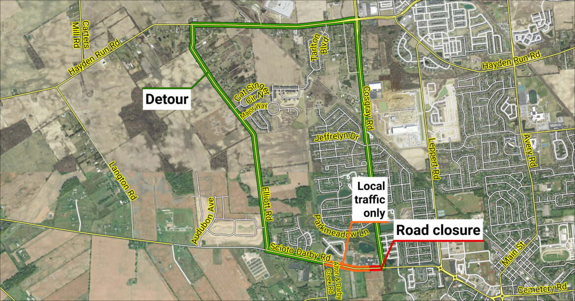 The official detour will take motorists north, accessing Elliott Road, Hayden Run Road, and Cosgray Road back down to Scioto Darby Road.