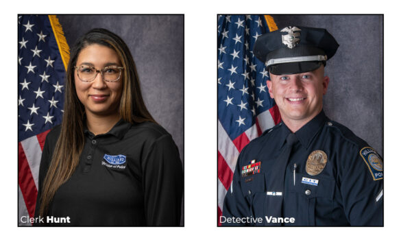 Clerk Destiny Hunt and Detective Dustin Vance were recognized as the 2023 Employees of the Year.