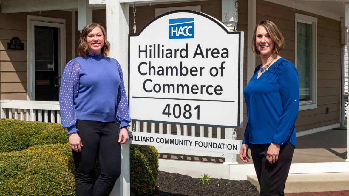 Longtime Hilliard Area of Commerce Chamber Director Libby Gierach, right, will retire April 15. Courtney Smyser, left, will take the reins.