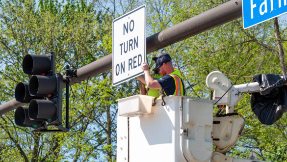 The No Turn on Red signs at Davidson Road and Trueman Boulevard were installed Tuesday, and the others will follow over the next several months.