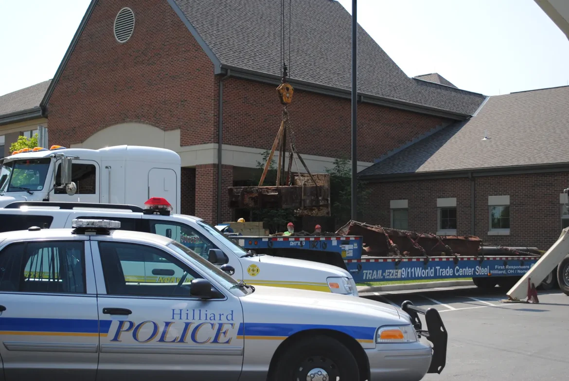 Steel beams from the World Trade Center arriving in Hilliard