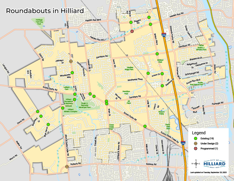 A map of Hilliard's roundabouts