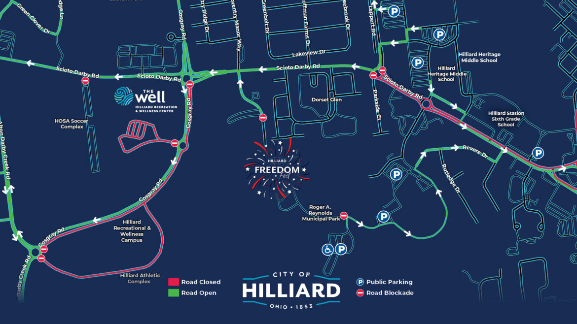 A map showing open and closed roads for folks leaving Freedom Fest