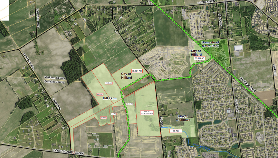 Map showing the area of land that will be transferred to Columbus Metro Parks.